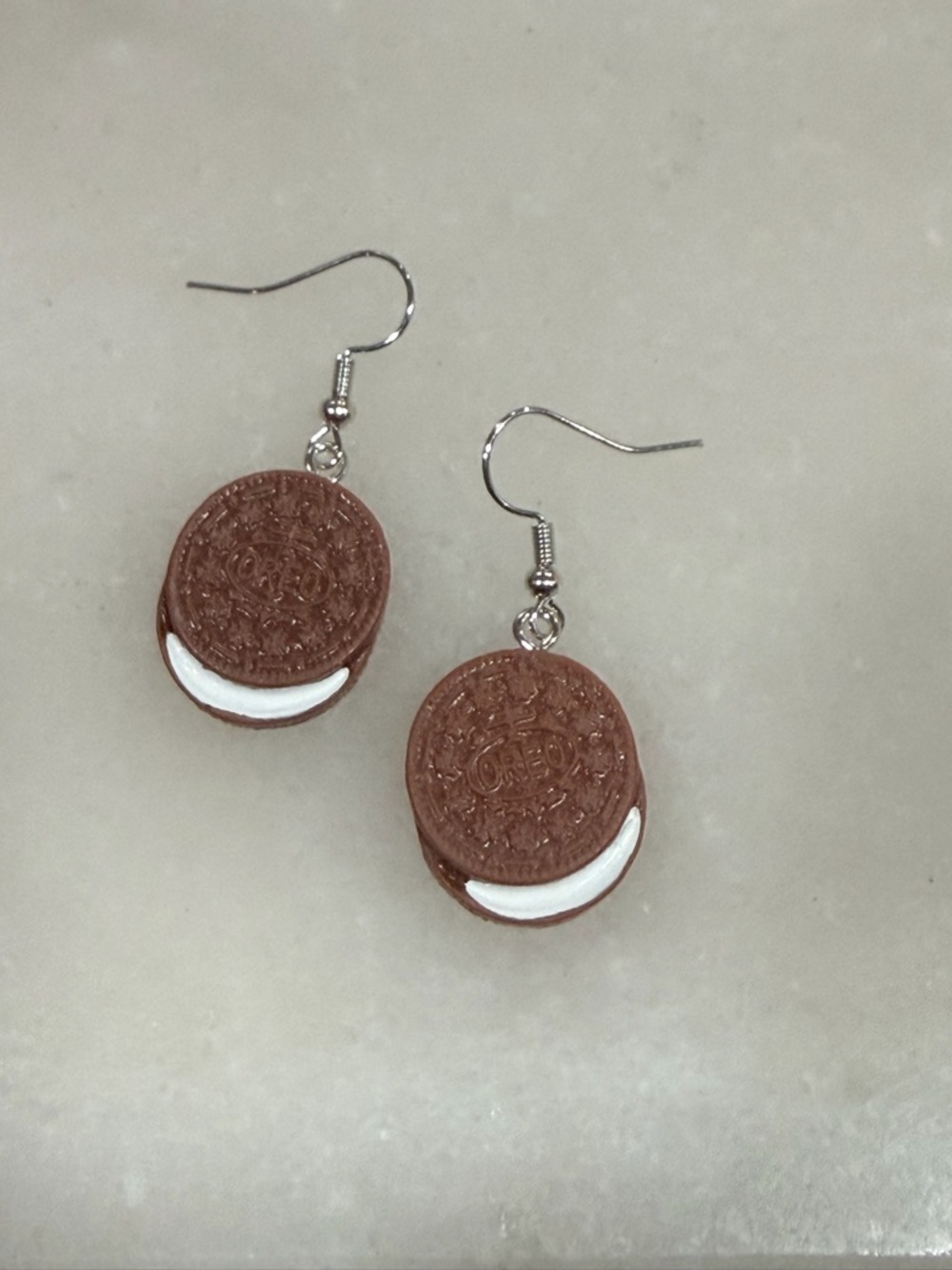 Chocolate Cookie Dangle Earrings - Brown and White